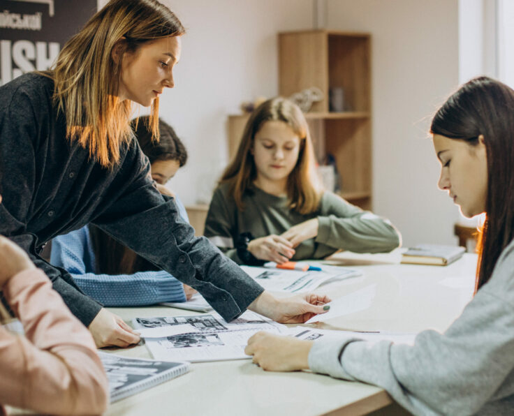 Group of kids studying at school